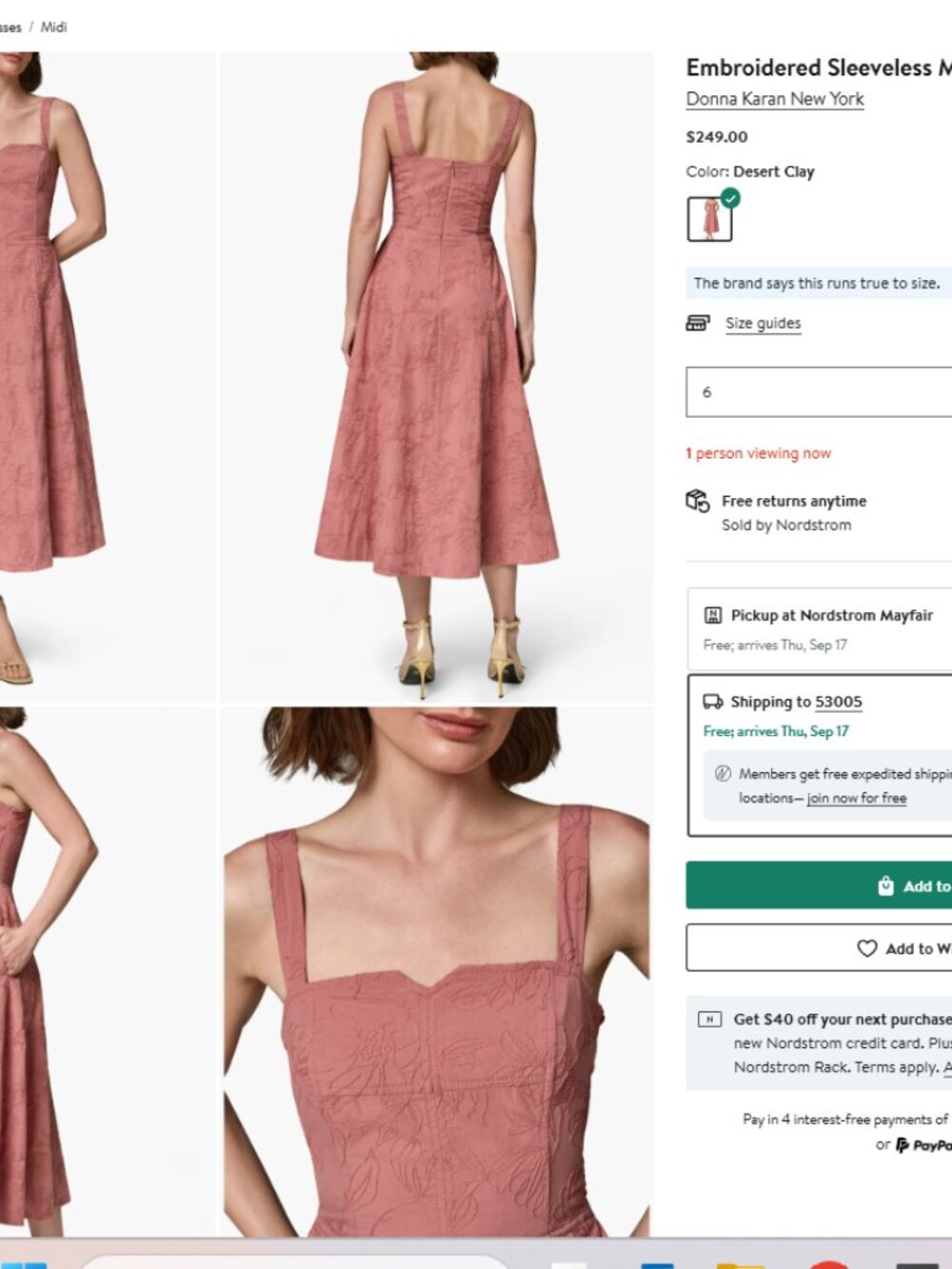 Embroidered Sleeveless Midi Dress - Donna Karan - Desert Clay